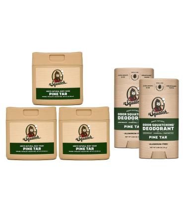 Dr. Squatch NEW Body Wash and Deodorant for Men Gift Set | No Paraben Phthalate Sulfate | Odor-Squatching Aluminum-Free | Pine Tar Body Wash (8 oz 3-Pack) & Deodorant (2.56 oz 2-Pack)