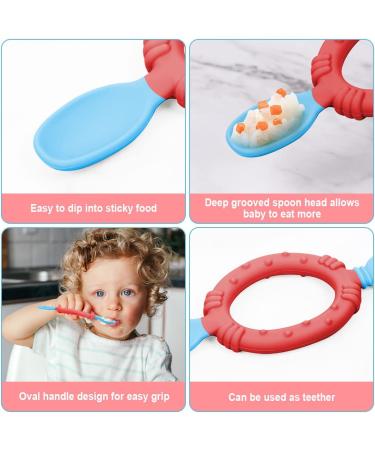 Vicloon Silicone Baby Spoon and Fork Set for Self-Feeding | 2 Pcs Weaning Utensils for Infant Toddler Children | First Led Training | 6 Months and Up | Red & Blue Color Contrast - Buy Online on GoSupps.com
