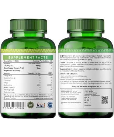 CoQ10 Natural Antioxidant Supplements 200mg - Heart Health & Energy Metabolism - 60 Tablets - Buy Online on GoSupps.com