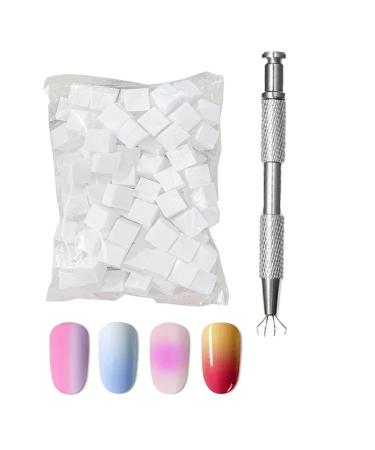 4 Claws Nail Sponge Metal Grabber with 100 Pcs Mini Replaceable Nail Sponges Blocks for Ombre Nail Art Sponges Nail Art Tools for Nail Supplies Nail Accessories 100pcs Nail Sponge and Pen