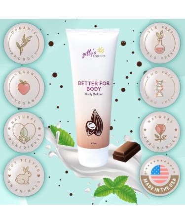 Gilly's Organics Chocolate Mint Body Butter - All Natural Moisturizing Lotion with Shea Cocoa Butter & Vitamin E - Made in USA for Dry Skin - Buy Online on GoSupps.com
