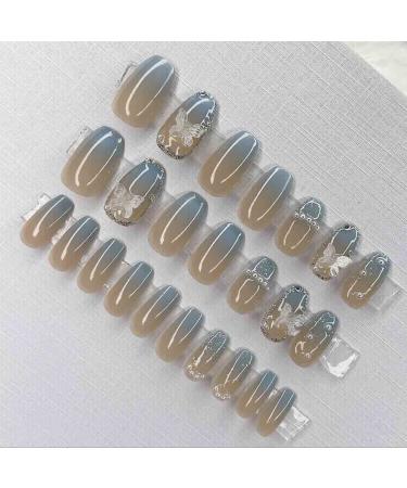 Enppode French Tip Press on Nails Medium 24 PCs/Set - Butterfly Design Acrylic Fake Nails for Women - Buy Online on GoSupps.com