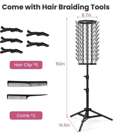 Sunnacate Height Adjustable Braiding Hair Rack 360 Rotatable Hair Rack with 120-Pegs Hair Divider Rack for Braiding Hair Extension Holder Stand for Stylists Braiding Supplies Tools Barber Shop - Buy Online on GoSupps.com