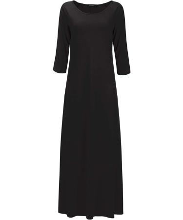 Jacansi Women's Casual Boat Neck Maxi Dress with Pockets - Long Sleeve 3/4 Length - Black - Buy Online on GoSupps.com