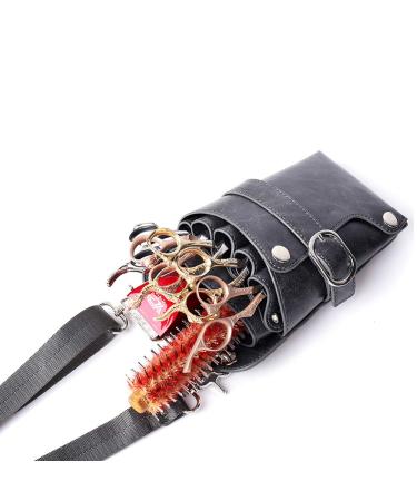 PU Leather Scissors Pouch - Grey | Hair Stylist Tools Bag for Salon & Barber | Waist/Shoulder Belt Holster - Buy Online on GoSupps.com