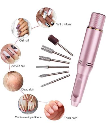 Rechargeable Electric Nail File Cutter 30000 RPM - Professional Metal Nail Drill with Adjustable Speed for Manicure and Pedicure - Includes Polishing Tool - Pink - Buy Online on GoSupps.com