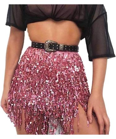 REETAN Boho Sequins Belly Hip Scarf Tassel Fringe Skirt - B-pink | Rave Party Dance Costume for Women and Girls - Buy Online on GoSupps.com