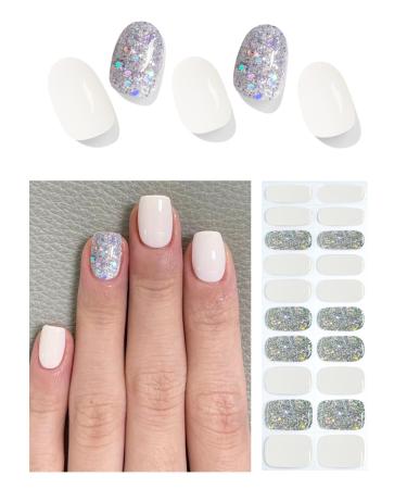 TrueShei nail foils | UV gel nail film |20PCs white glitter nail film self -adhesive |Gel Nail Stickers Gellack Wraps for Nagel White Glitter