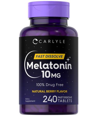 Carlyle Melatonin 10mg | 240 Pills | Berry Flavor | Fast Dissolve Tablets | Drug Free Supplement | Vegetarian Non-GMO Gluten Free