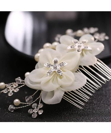 JUSTUSNX Silver Bride Wedding Headpiece Pearl Flower Hair Comb Accessories Crystal Hair Pieces Headband for Women and Girls - Buy Online on GoSupps.com