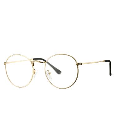 Pro Acme Classic Round Metal Clear Lens Glasses Frame Unisex Circle Eyeglasses (Gold) Gold 50 Millimeters