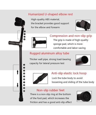 Parten Adjustable Walking Cane Forearm Crutches Underarm Adult Medical Crutches intercultural Handle Based on ergonomics (Grey Double branch) (Black Double branch) Selfless dedication Black Single branch - Buy Online on GoSupps.com
