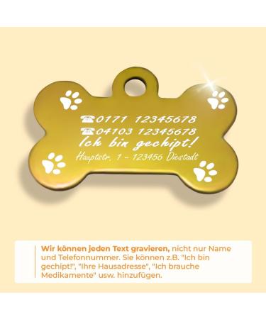 Ibera Gifts - Personalized Bone Shape Pendants for Large Dogs & Cats | Custom Engraved Dog Collars & Neck Bands (Gold & Paws) - Buy Online on GoSupps.com