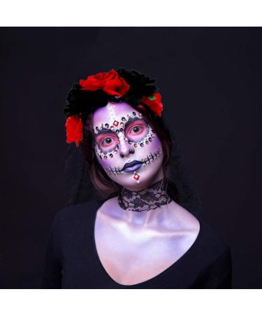 Lurrose Day of the Dead Headband - Mexican Halloween Veil & Rose Crown for Women | Dia de los Muertos Accessory - Buy Online on GoSupps.com