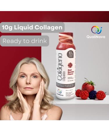 Qualinova - Liquid Collagen Ready to Drink - Red Berries Flavors (30 count) With Vitamin C and 10g of Collagen per bottle - Buy Online on GoSupps.com