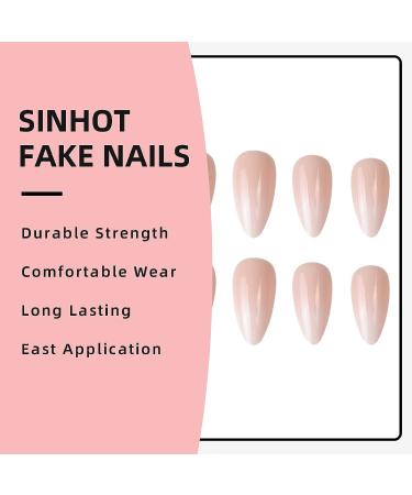 SINHOT Long Almond Nude Press on Acrylic Gradient False Nails - 24pcs | Stiletto Full Cover Glossy Design (FN0010001) - Buy Online on GoSupps.com
