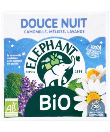 Elephant Organic Sweet Night Infusion Chamomile Lemon Balm and Lavender Flavor Well-Being and Relaxation 100% Natural Ingredients