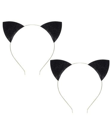 YIAJIA 2 Black Cat Ears Headband Glitter Halloween Headbands for Women Kids Girls Cat Ears Halloween Headband Alice Hair Band for Halloween Costumes Cosplay Accessories Fancy Dress Photo Props