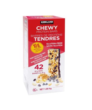 KIRKLAND SIGNATURE Chewy Protein bar Peanut Butter & Semisweet Chocolate Chip (42 X 1.41 Oz)Total Net Wt (59.2 Oz), 59.2 Ounce (Pack of 1)