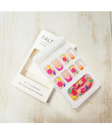 Colorful Flower Short Square Press on Nails - 24Pcs A11 | Full Cover Acrylic False Nails for Women - Buy Online on GoSupps.com