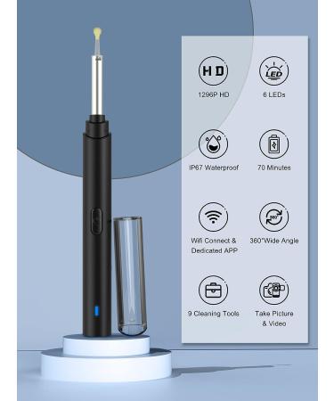 Wireless 1296P HD Ear Wax Removal Tool with Camera and LED Lights - Waterproof Otoscope for iPhone & Android - Black - Buy Online on GoSupps.com