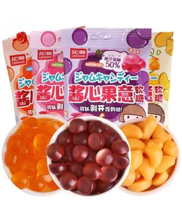 6 Flavors Peeling Fruit Juice Fudge peach Grape Mango Soft Candy Fruit Gummies 50% Juice Content Sweets Chewy Gumdrop healthy Fruit Snacks Halloween Festival Gift Candy (lychee flavor 3bags) lychee flavor 3bags