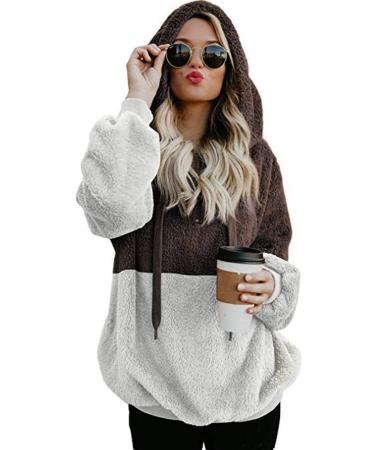 Bigfanshu Womens Sweaters Hooded Sweatshirt Winter Warm Zipper Pocket Pullover Blouse Shirts Coffee - Buy Online on GoSupps.com