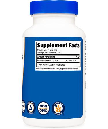 Nutricost Lactobacillus Acidophilus 10 Billion CFU - 120 Vegetarian Capsules | Probiotics for Digestive Health - Buy Online on GoSupps.com