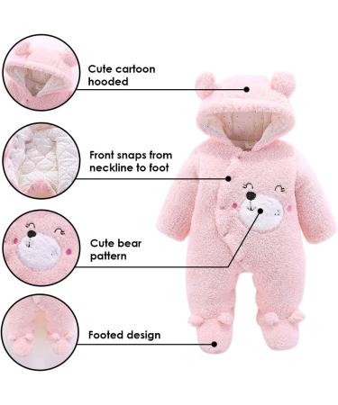 Newborn Cartoon Bear Snowsuit | Baby Winter Coat Footed Romper | Pink 9-12 Months - Buy Online on GoSupps.com
