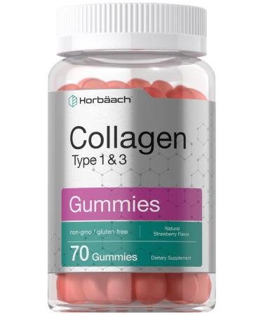 Horb ach Collagen Gummies | 70 Count | Strawberry Flavored Gummy | Hydrolyzed Collagen Type 1 and 3 | Non-GMO Gluten Free 70 Count (Pack of 1)
