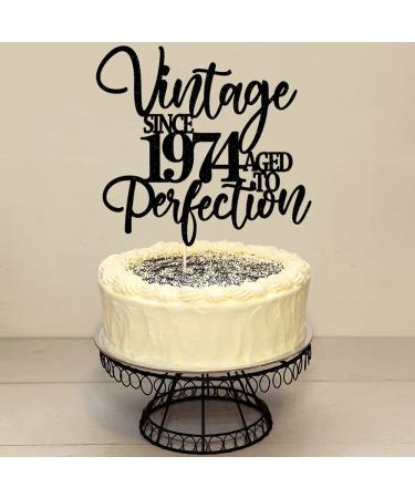 Kaoenla Vintage Since 1974 Aged To Perfection Cake Topper -Black Glitter Cake Topper-Celebrating 47th Birthday/47th Anniversary Party Decoration(47th)