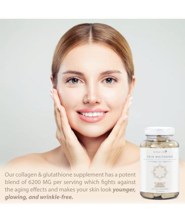 Glutathione Whitening Pills 6200mg with Collagen for Skin Lightening, Acne Scars & Dark Spot Removal - Skin Bleaching Supplement with Anti-Aging Benefits - 90 Vegan Capsules - Buy Online on GoSupps.com