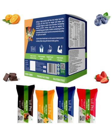 Voll Pro 30g Protein Bar with Daily Greens - 12g Protein Fiber & Probiotics - 4 Delicious Flavors - Pack of 8 for International Shipping - Buy Online on GoSupps.com