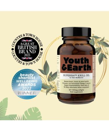 Youth & Earth Superba Krill Oil 500mg - Rich in Omega 3s EPA, DHA, and Astaxanthin (60 Softgels) - Buy Online on GoSupps.com