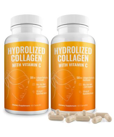 Aura Vitamin Hydrolyzed Collagen with Vitamin C Capsules 500mg Great Energy | Skin Hair and Nail Support | Hyaluronic Acid Pills - 60ct (2)