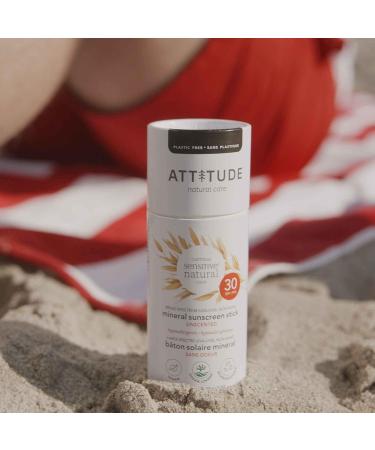 ATTITUDE Sensitive Skin Sunscreen Stick SPF 30 - Plant-Based Mineral Formula - Coral-Friendly Vegan Sun Care - 3 Oz - Buy Online on GoSupps.com