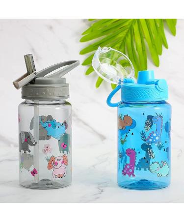 Home Tune 16oz Kids Water Bottle - BPA Free, Leak-Proof, Cute Elephant & Dinosaur Design - 2 Pack - Buy Online on GoSupps.com