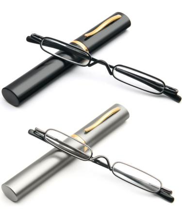 KoKoBin Mini Slim Reading Glasses - 2-Pack +2.5 Unisex Spring Hinge Metal Visual Aid with Case - Buy Online on GoSupps.com