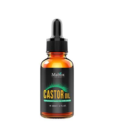 Mabox Castor Oil - 100% Organic Pure - Grow Eyelashes and Eyebrows - Hexane Free - For Hair Skin and Nails - With Applicator Wand and Brush Kit ( 1 Fl Oz  30 ml )