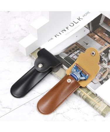 Lurrose Razor Storage Case - PU Leather Travel Razor Cover for Safety Razors | Compact Shaving Shell - 16.5x4.2x1cm Brown - Buy Online on GoSupps.com