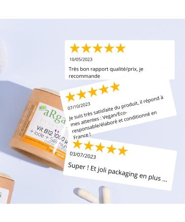 Vegan Vitamin B12 1000 g | 7 month cure | + Iodine and Selenium | Cyanocobalamin | Recyclable | 60 capsules made in France | Dietary supplements | Argalys Essentials  - Buy Online on GoSupps.com