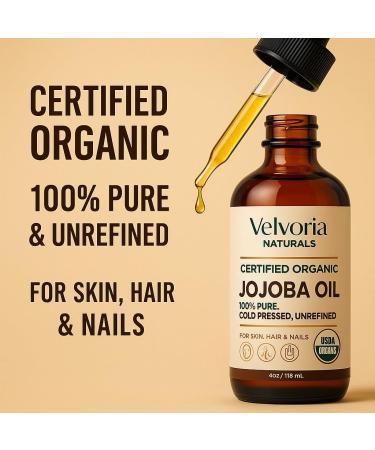 VELVORIA NATURALS Organic Jojoba Oil - 100% Pure Cold Pressed Unrefined Non-GMO for Skin Hair & Nails - 4oz - Buy Online on GoSupps.com