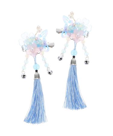 Beaupretty Chinese Side Clip with Tassel 1 Pair Butterfly Flower Bell Hair Clip Barrette Vintage Bride Wedding Hair Traditional Costume Kimono Hanfu Headpiece