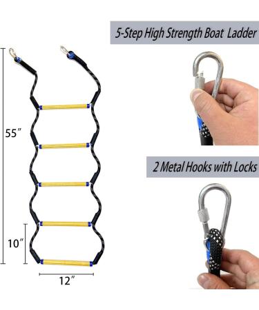 5 Step Heavy Duty Boat Rope Ladder - 400Lbs Strength for Inflatable, Fishing, Kayak, Motorboat - Portable Marine Boarding Rope Ladder (Black) - Buy Online on GoSupps.com