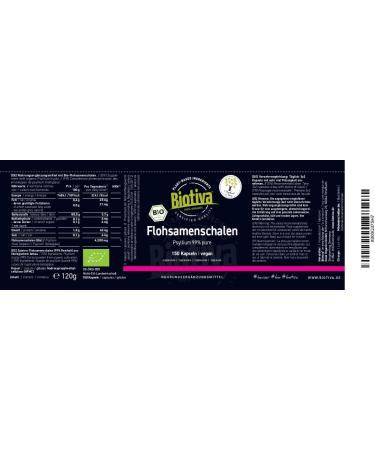 Organic Psyllium Shells 150 Capsules - 700mg High-Dose with 99% Purity & 90% Fiber - Plantago Ovato - Bottled in Germany - Biotiva - Buy Online on GoSupps.com