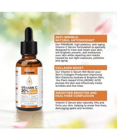 Premium 20% Vitamin C Serum - Hydrating Anti-Aging Face Serum with Hyaluronic Acid & Retinol - 2 Pack (1 Fl Oz Each) - Buy Online on GoSupps.com