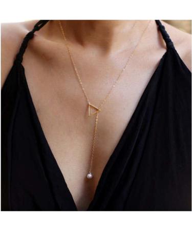 Boho Pearl Triangle Necklace - Gold & Pearl Minimalist Lariat Jewelry for Women & Girls | Free International Shipping - Buy Online on GoSupps.com