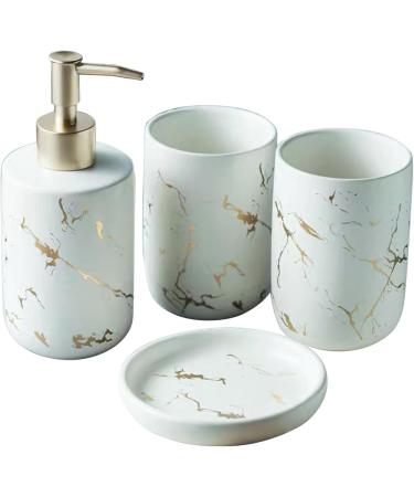 Bathroom Accessories Set of 4 - Lotion Bottle Mouthwash Cups Soap Shell & Toothbrush Holder - Multifunctional White Household Supplies for Toilet - Buy Online on GoSupps.com