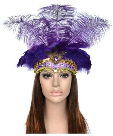FRCOLOR Feather Headband Vintage Fascinator Carnival Headpiece Party Masquerade Pageant Show Headdress (Purple) - Buy Online on GoSupps.com