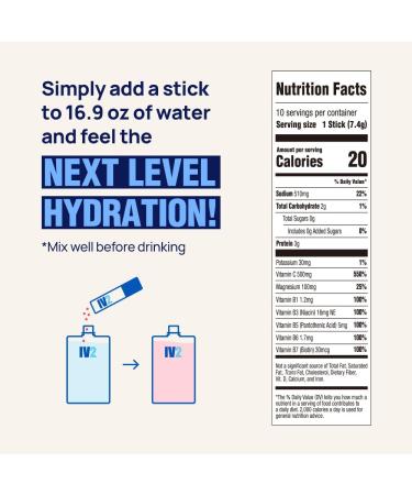 IV2 Zero Sugar Amino Acid Hydration Powder | Electrolyte Drink Mix | Vegan Non-GMO Gluten-Free | Essential Vitamins for Next Level Hydration (10 Count - Buy Online on GoSupps.com